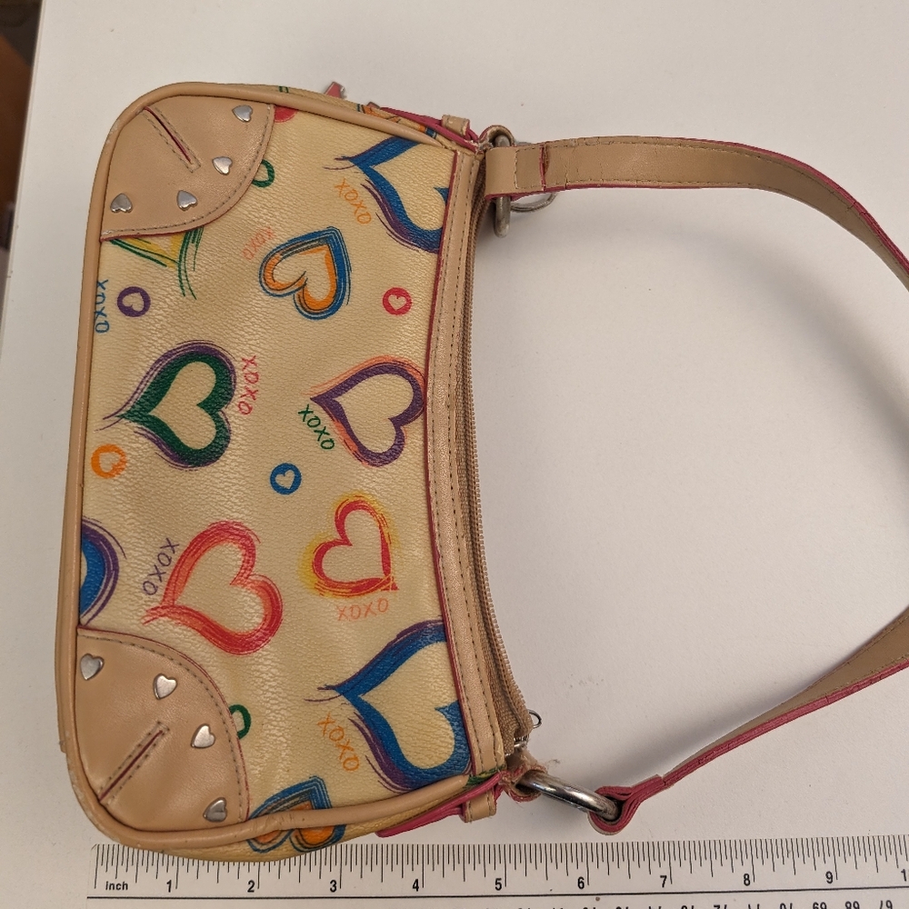 XOXO Mini bag, Multicolor Hearts on Creme Background, Single Strap with Zipper - Picture 6 of 17